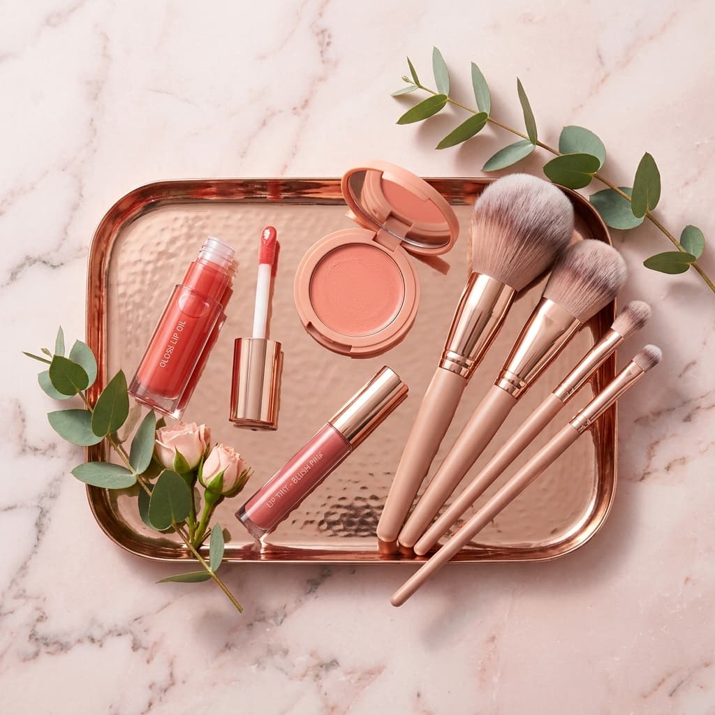 Colección de Maquillaje premium: lip oils, rubores y brochas