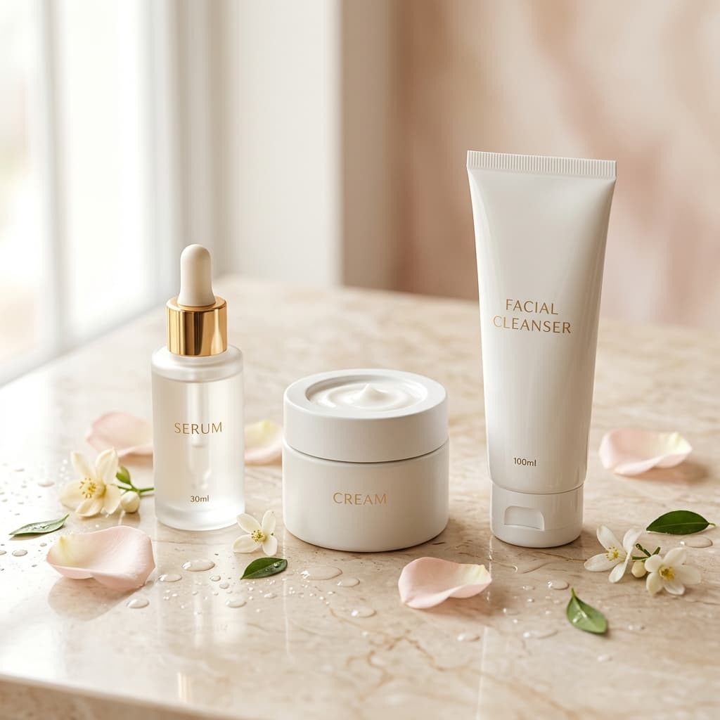 Colección de Skincare premium: serums, cremas y limpiadores faciales